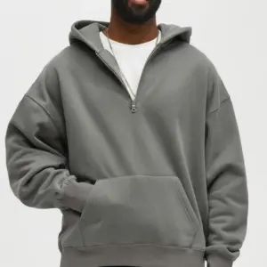 Oversized Heavyweight Quarter Zip Hoodie - Charcoal