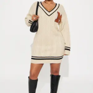 Varsity Blues Sweater Mini Dress - Cream