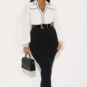 Makena Belted Maxi Dress - White/Black