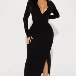 Claire Ruched Midi Dress – Black