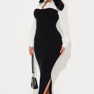 Maya Contrast Sweater Maxi Dress - Black/White